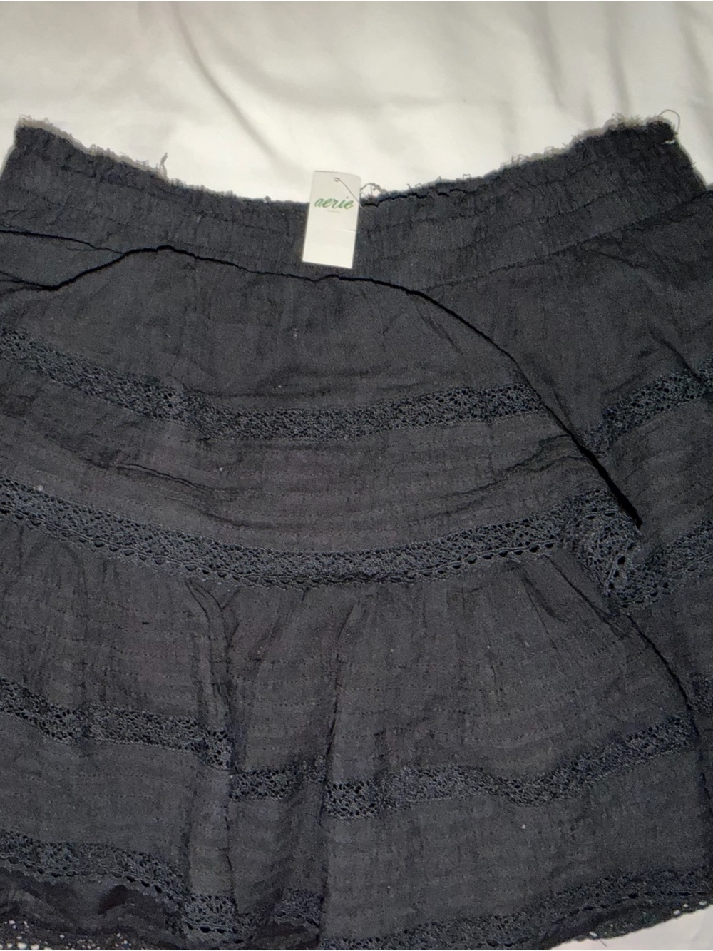 aerie Black Tiered Mini Skirt with Crochet Trim